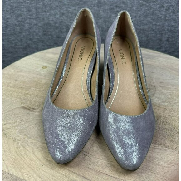 Vionic‎ Womens Metallic purple/grayish Heels pumps Size 7 snake skin print - Picture 1 of 8